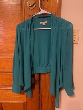 Teal Draped Sheer Open Front Women’s Blouse